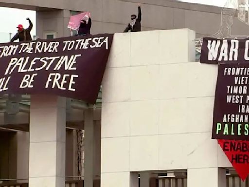 Pro-Palestine protesters climb roof of Australia's Parliament House in Canberra