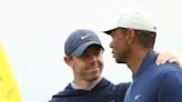 Four-time major winner Rory McIlroy of Northern Ireland, left, and 15-time major champion Tiger Woods of the United States, right, have each won major titles at Valhalla, site...