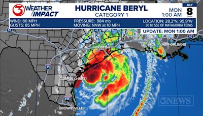 Hurricane Beryl forecast to make landfall near Houston early Monday, avoids Corpus Christi