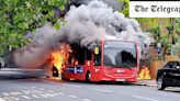 Bus reduced to burnt-out shell after catching fire in London