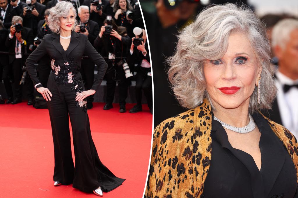 Jane Fonda, 86, rocks red lipstick and sparkling jumpsuit on the Cannes Film Festival 2024 red carpet