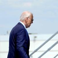 ...US President Joe Biden boards Air Force One as he departs Harry Reid International Airport in Las Vegas, Nevada, on July 17...