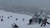 Skiers Shred City Park During Colorado Blizzard