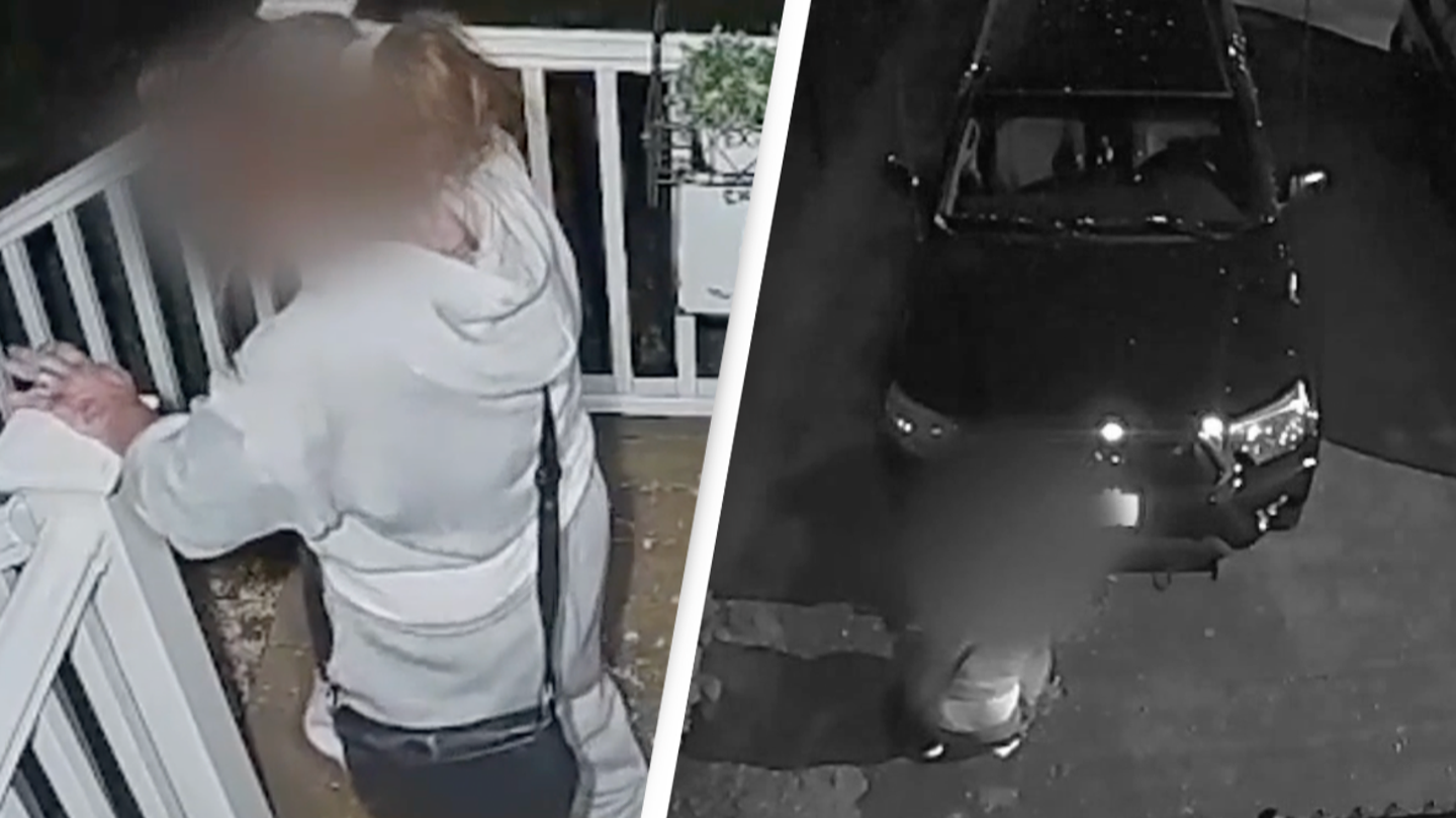 Chilling surveillance footage captures moment woman begs for help after escaping machete-wielding kidnapper