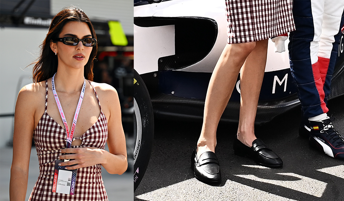 Kendall Jenner Sports Classic Black Loafers to Visit F1 Academy Alongside Tommy Hilfiger