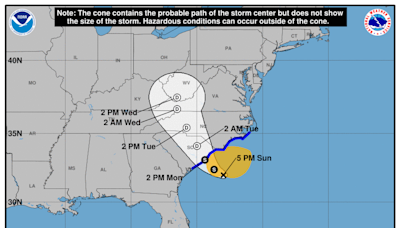 Tropical storm aims for the Carolinas. Heavy rain, gusty winds expected Monday