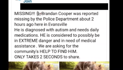 'Brandon Cooper' Missing? Evansville Police Alert Public About Online Scam Involving Fake Reports Of Autistic Child