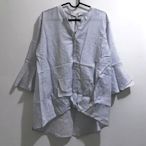 正韓H:Connect韓國法式浪漫V領開襟排釦荷葉七分袖縮口橫條條紋造型襯衫