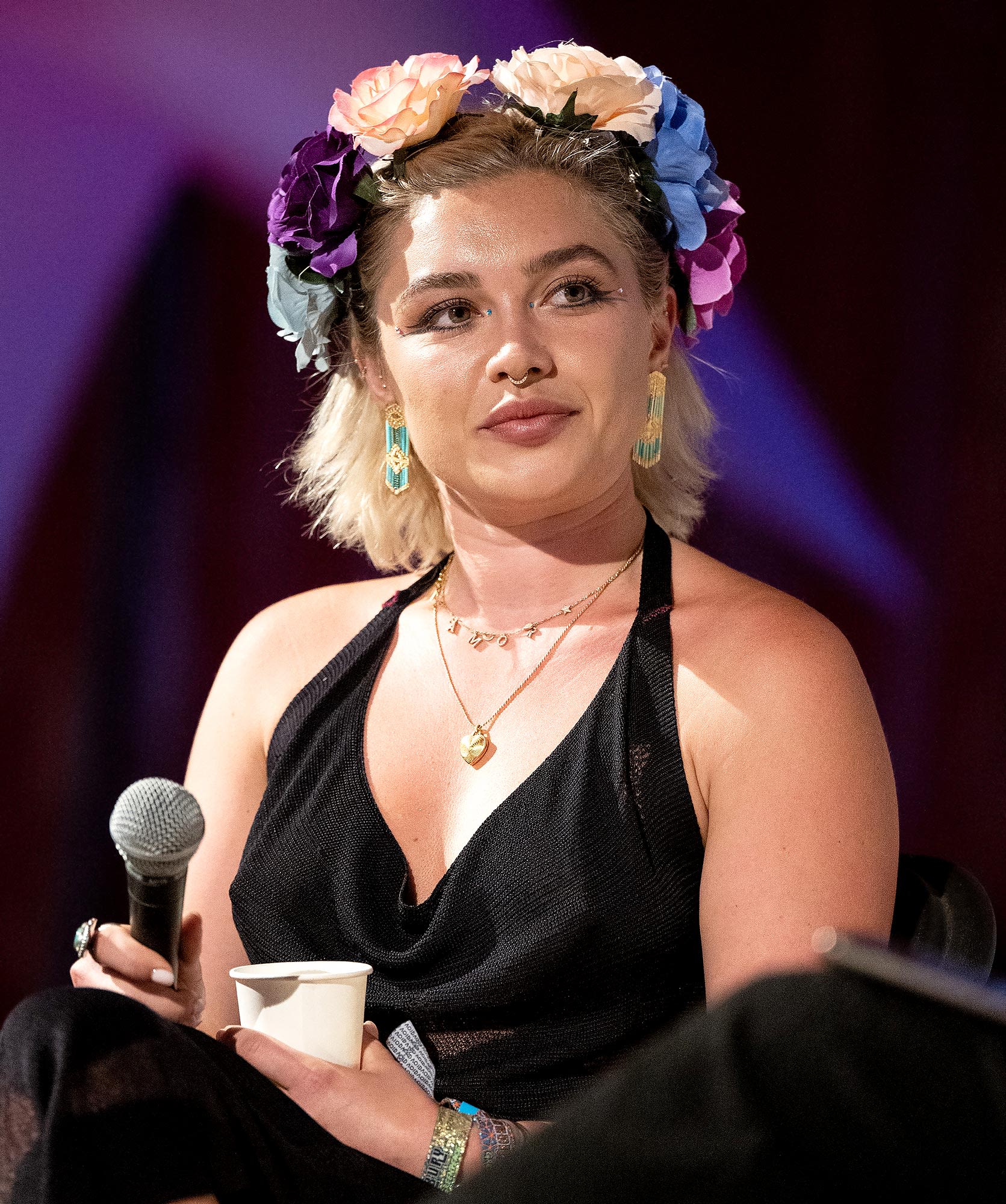 Florence Pugh Channels Her ‘Midsommar’ Era in Colorful Flower Crown at Glastonbury Q&A