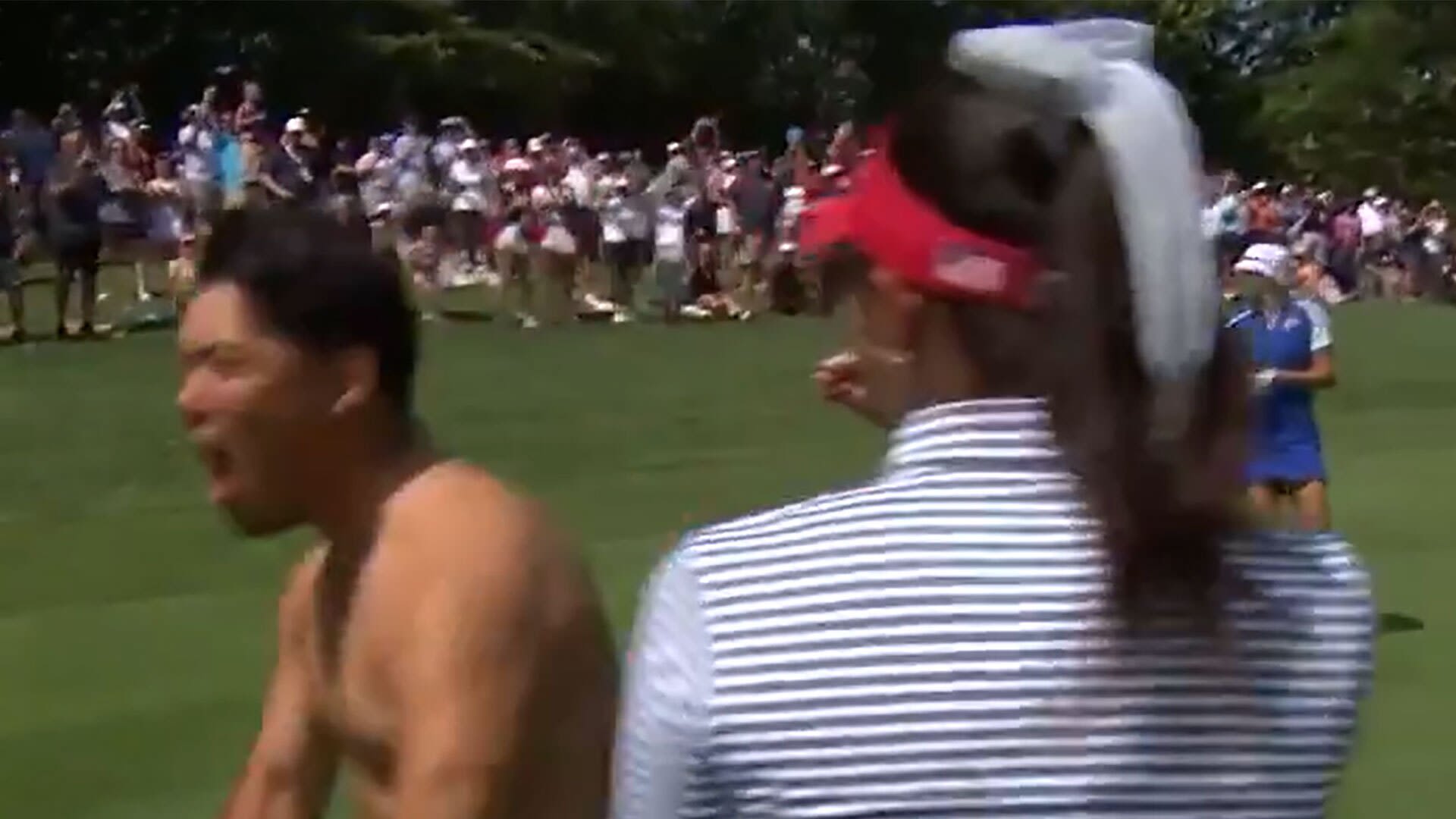 Why caddies ripped off shirts and bibs in reaction to Alison Lee's hole-out at Solheim Cup