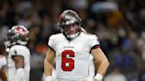 Bucs QB Baker Mayfield 'sore' from knee injury, but says he'll be available for 'TNF' game vs. Bills