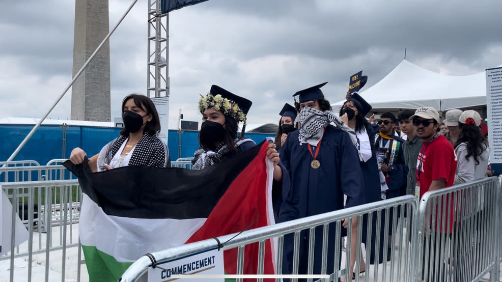 Hundreds of graduates walk out during GW commencement, protesting war in Gaza