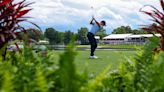 Rory McIlroy of Northern Ireland hits from the 17th tee during the second round of the...Championship at Quail Hollow Country Club on Friday, May 10...