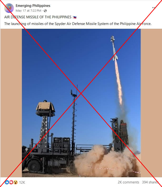 Photo shows Israel weapons test, not 'Philippines launching missile'