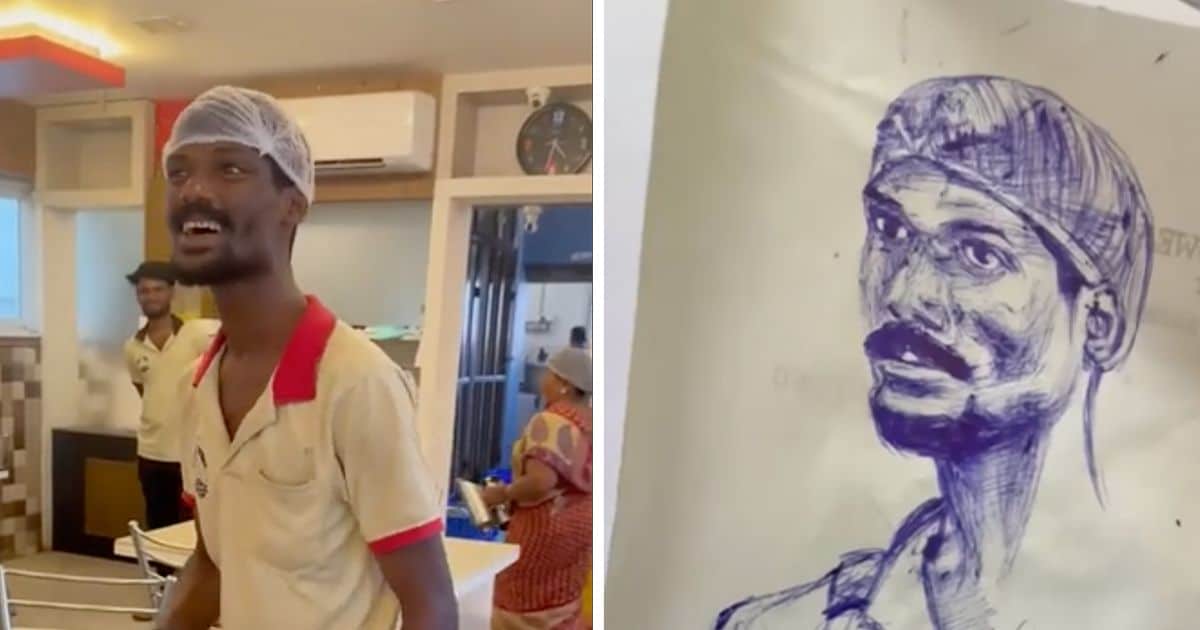 Artist Brings Joy to Restaurant Employee by Drawing His Portrait on a Receipt