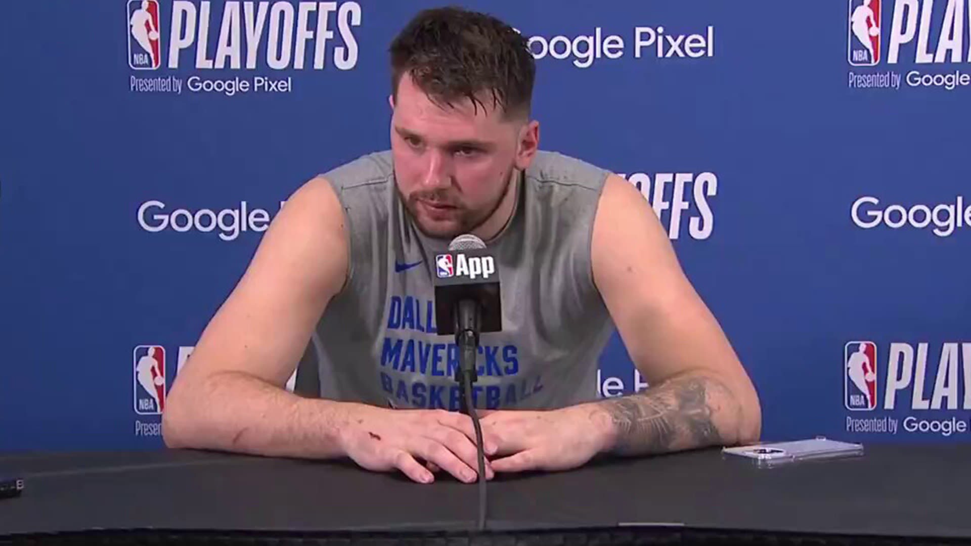'Moving on', gasps reporter as unexpected noise stops Doncic in his tracks