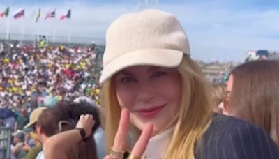 Nicole Kidman sits among fans during the Olympics skateboarding finals