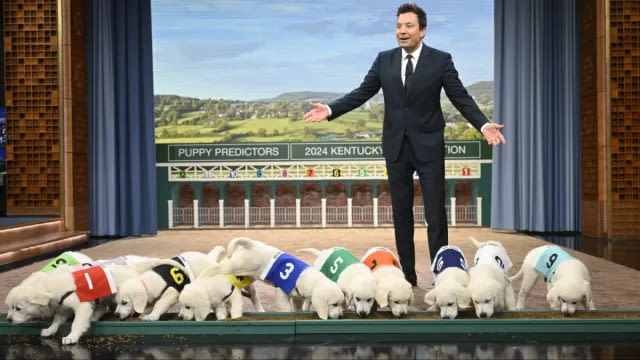 Jimmy Fallon Cuddles Cute Puppy at Kentucky Derby 2024