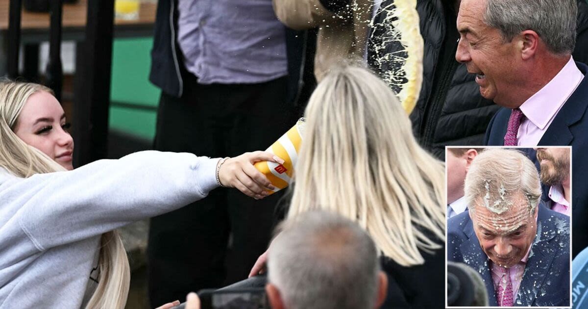 Nigel Farage pelted with milkshake by mystery woman at Clacton Wetherspoons