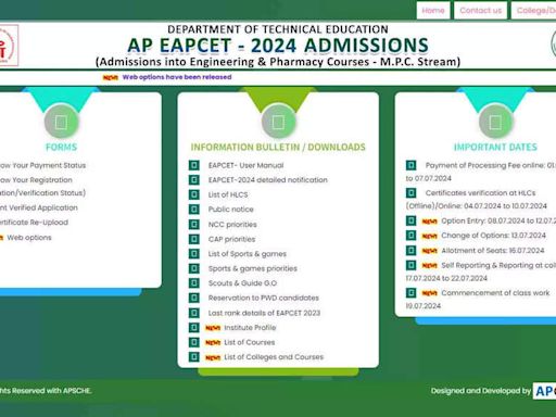 AP EAMCET 2024 Web options entry begins at eapcet-sche.aptonline.in; seat allotment on July 16 - Times of India