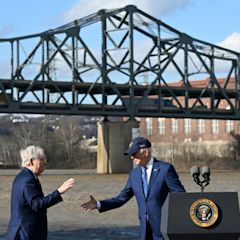 As Republicans fight, Biden touts real (and figurative) bridge building