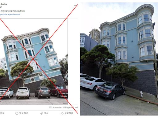 Photo of house on steep hill passed off as 'leaning' building