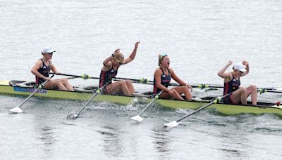 Team GB win women's quadruple sculls in Paris