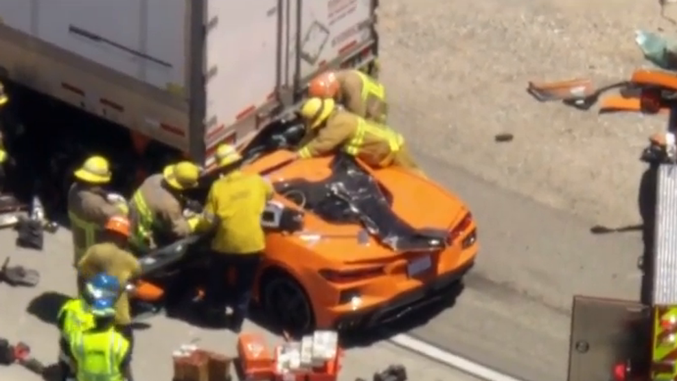 Corvette flattened after crashing into semi trailer