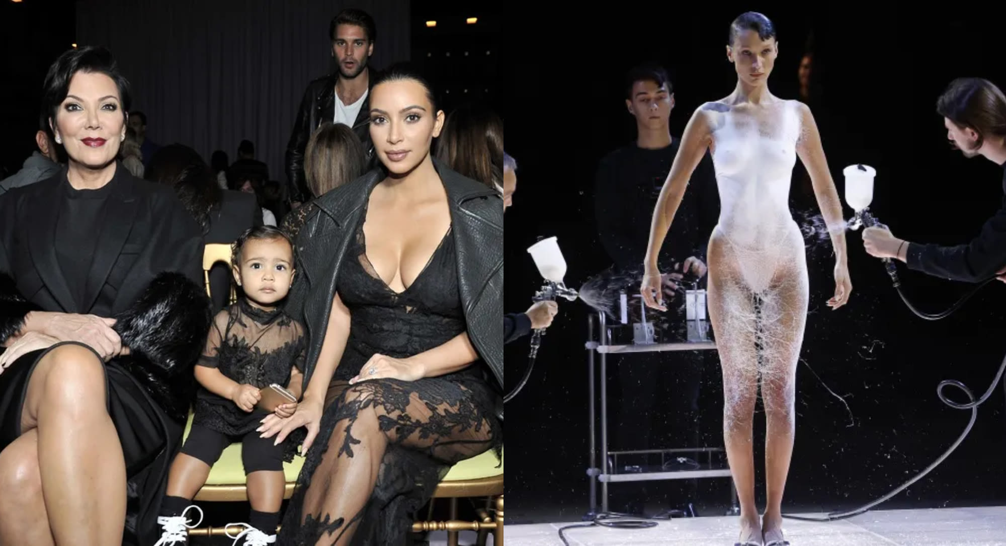 Kim Kardashian’s Family Affair, Bella Hadid’s Spray-painted Gown and More Celebrity Moments at Paris Fashion Week Through the Years