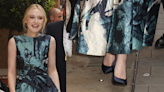 Dakota Fanning Looks Sharp in Pointed-Toe Pumps and Satin Printed Dress at ‘The Watchers’ London Premiere