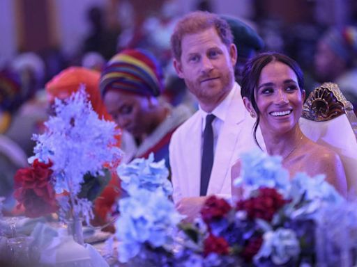 Meghan Markle Has Glam Moment in Strapless Dress at Reception with Prince Harry in Nigeria