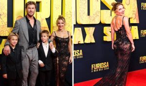 Chris Hemsworth's Wife Elsa Flashes Thong on Red Carpet With Sons