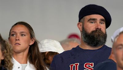 Jason Kelce embraces Parisian fashion watching field hockey with wife Kylie at the Olympics