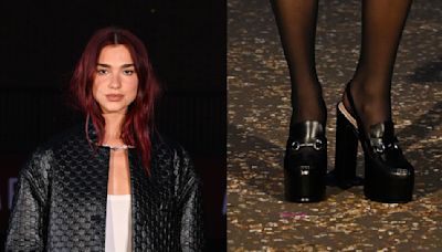 Dua Lipa Gets Tall in Platform Horsebit Shoes for Gucci Cruise 2025 Front Row