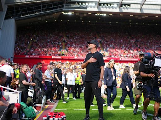 Jurgen Klopp gets grand welcome at Anfield ahead of last game as Reds manager