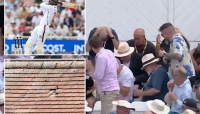 Shock moment fans forced to duck for cover as England star hit for huge six