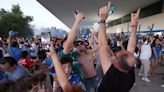 Celebración de los aficionados del Xerez DFC por el ascenso