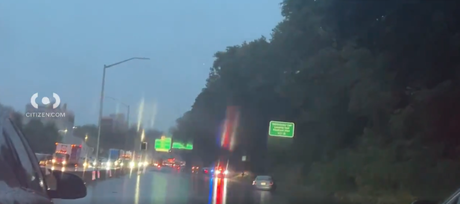 Car gets stuck on Major Deegan Expressway amid storms in the Bronx