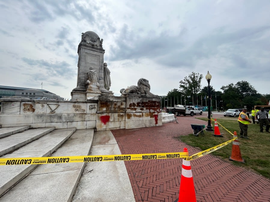 Post-protest clean-up begins at Columbus Circle near DC’s Union Station
