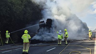 Carmarthenshire: Firefighters tackle hay lorry blaze