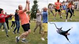 Ed Davey struggles in a Zumba class... just hours after bungee jumping