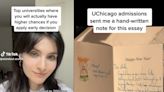 A University of Chicago admissions department employee sent a TikToker a handwritten, illustrated note in response to a personal essay she wrote