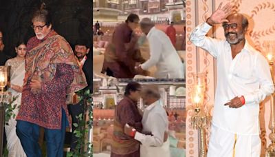 Amitabh Bachchan pulls Rajinikanth into a hug, stops him from touching his feet at Anant Ambani-Radhika Merchant’s ‘Shubh Aashirwad’