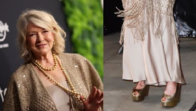 Martha Stewart Shines in Gold Metallic Wedge Shoes at Sports Illustrated Launch Party