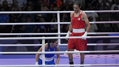 Imene Khelif, Algeria boxer who had gender test issue, wins first Olympic fight when opponent quits after just 46 seconds