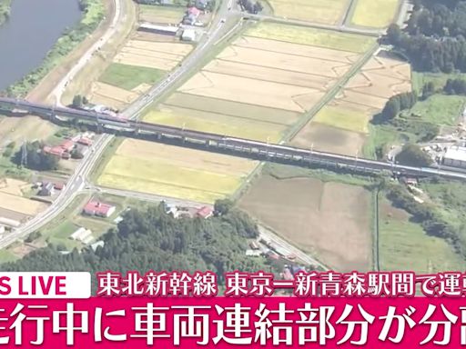 影/日東北新幹線行駛途中車廂突脫鈎 東京站至新青森站暫時停駛