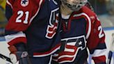 USA's Cammi Granato and Natalie Darwitz celebrate Darwitz's goal in the third period against Sweden on Feb. 19, 2002, during the Salt Lake City Winter Olympics at...