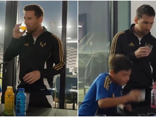 La DIVERTIDA reacción de Mateo Messi al probar de la nueva bebida de su papá