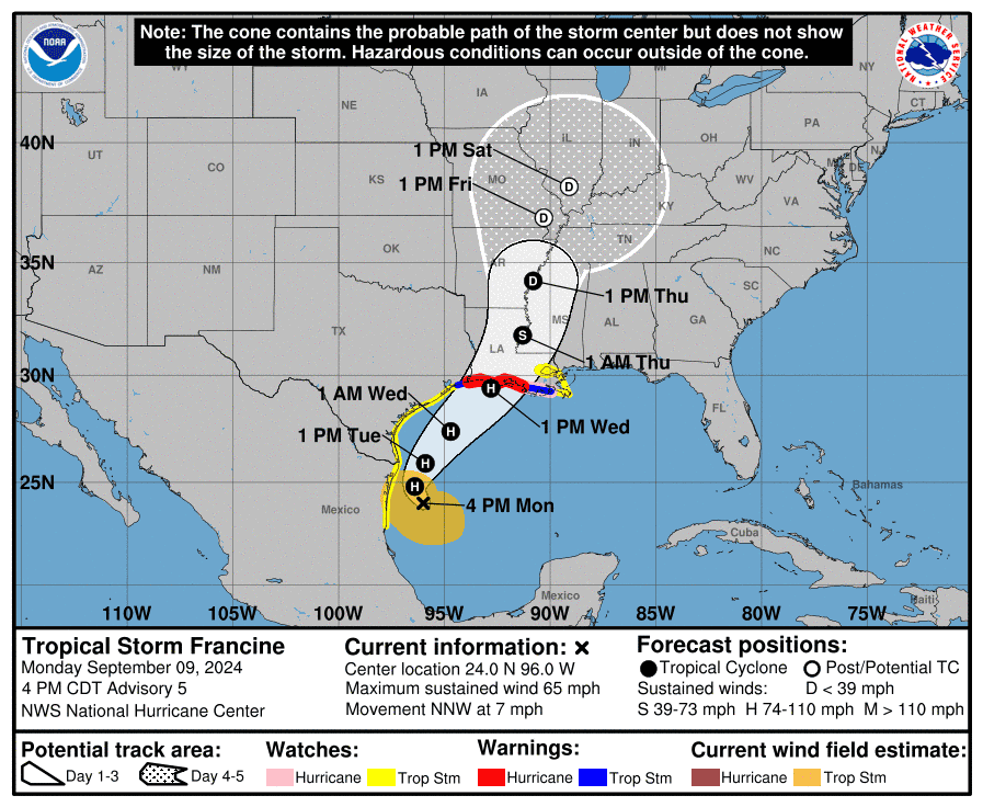 Tropical Storm Francine strengthens in Gulf. Spaghetti models for potential hurricane