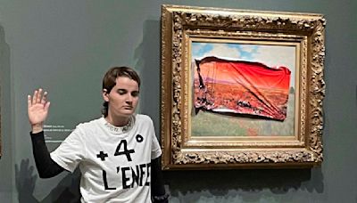 A climate activist in Paris stuck a protest poster on Monet's 'Poppy Field'